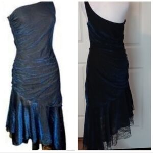 -- Elegant Black & Blue Asymmetrical Dress